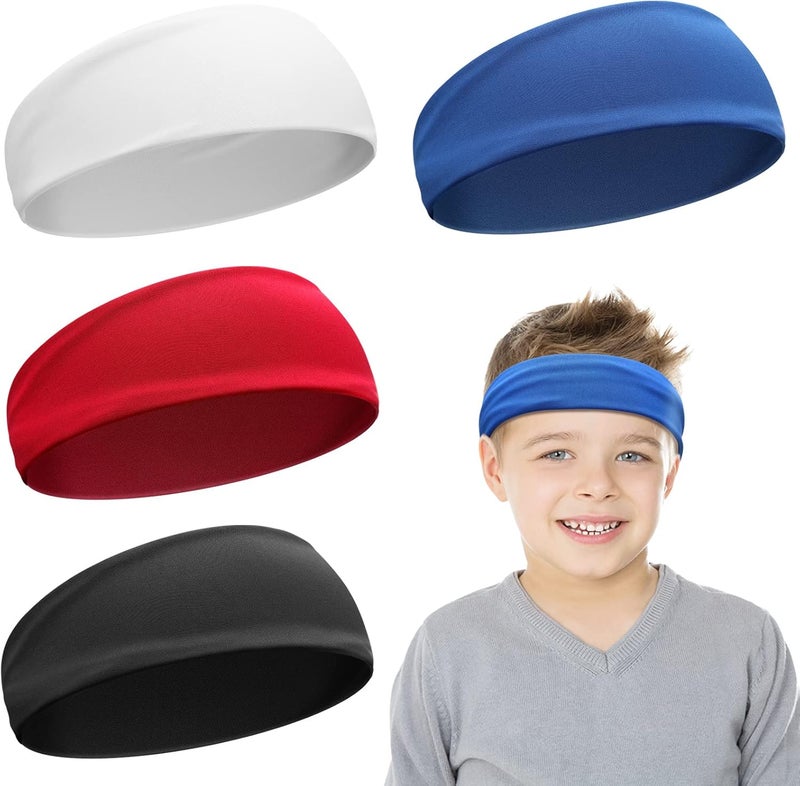 Civaner 4 Pcs Boys Headbands Athletic Sweatbands Kids Sports Wicking Breathable Headbands Elastic for Girls Boys Football - Image 1